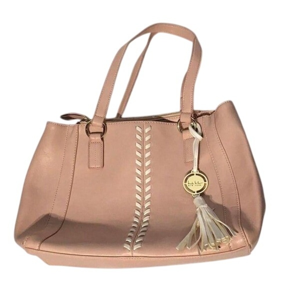 Nicole Miller New York Blush Pink Whipstitch Triple Compartment Tote Bag Tassel
